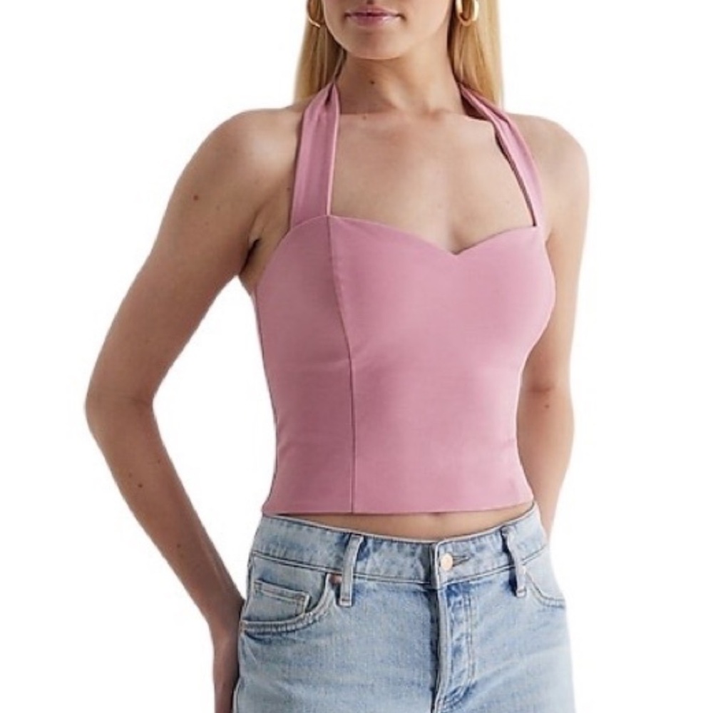 EXPRESS Body Contour Textured Sweetheart Halter Cropped Tank